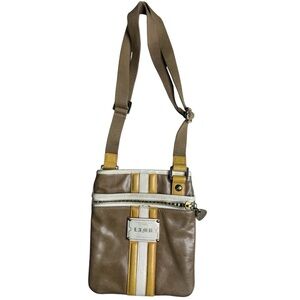 L.A.M.B. Gwen Stefani Brown Leather Crossbody Bag Stripe Detail